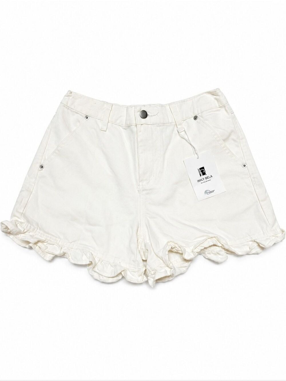 IMILY BELA White Ruffle Hem Denim Shorts Size 6 NWT